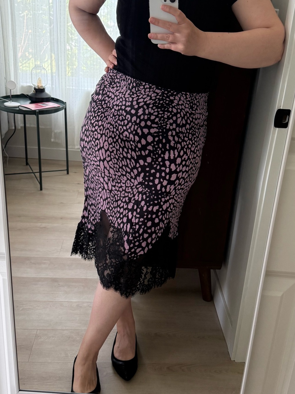 McQ by Alexander McQueen Leopard Skirt with Lace Hem size M